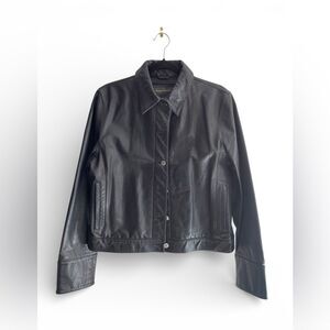 Y2K Banana Republic Genuine Leather Black bomber Jacket  moto Large